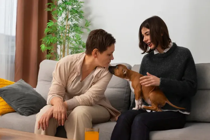 Evde köpeğiyle bir çift