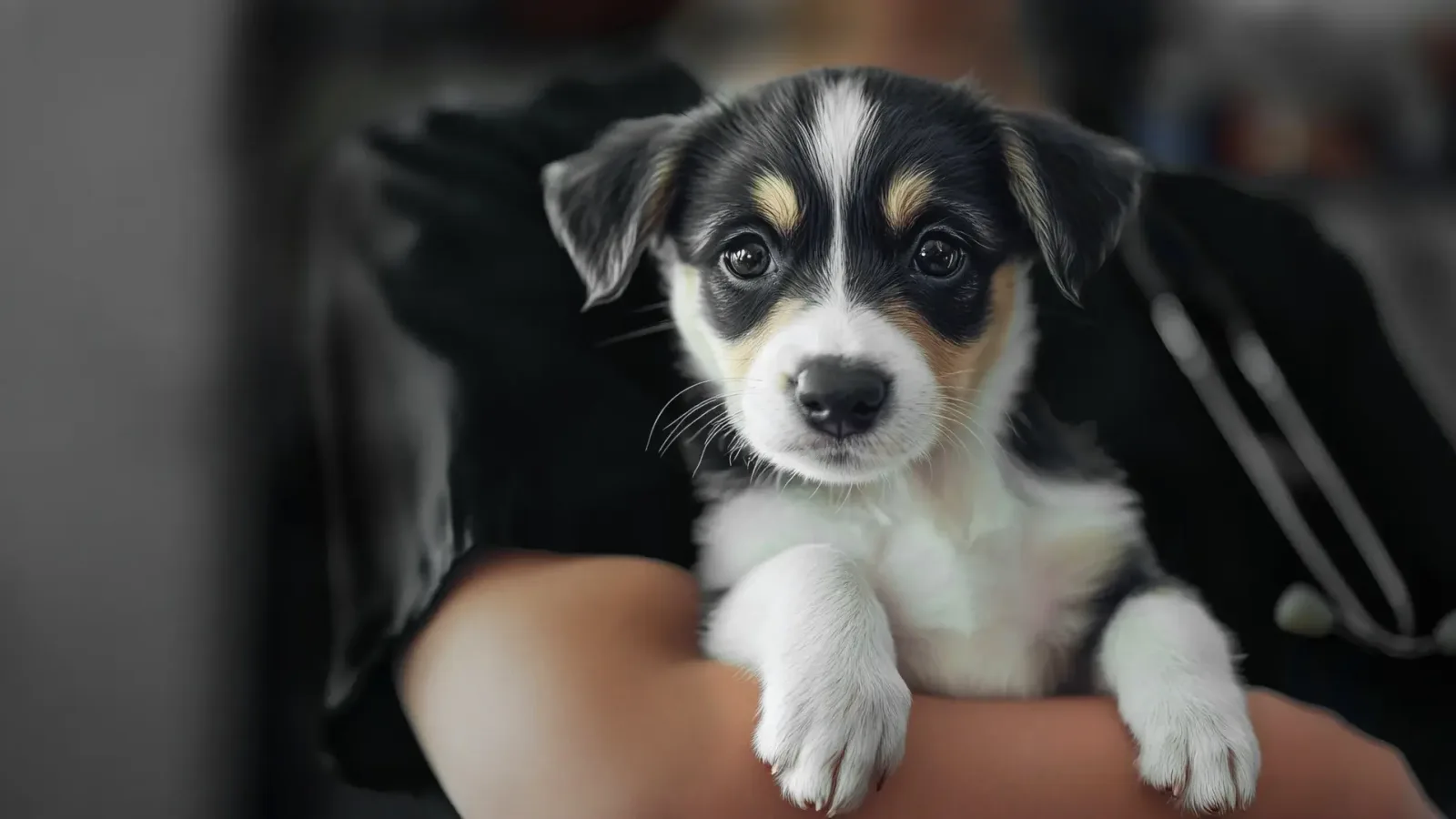 Nazikçe tutulan bir yavru köpek